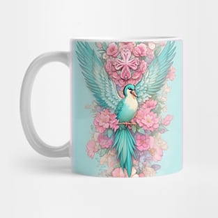 Teal bird with pink flowers Mug